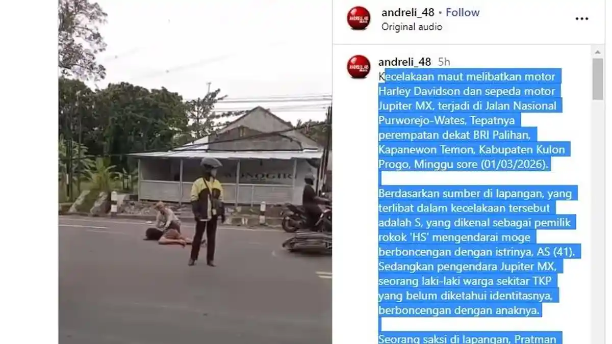Kronologi Kecelakaan Maut Bos Rokok HS di Kulon Progo, Harley Davidson Terseret Puluhan Meter
