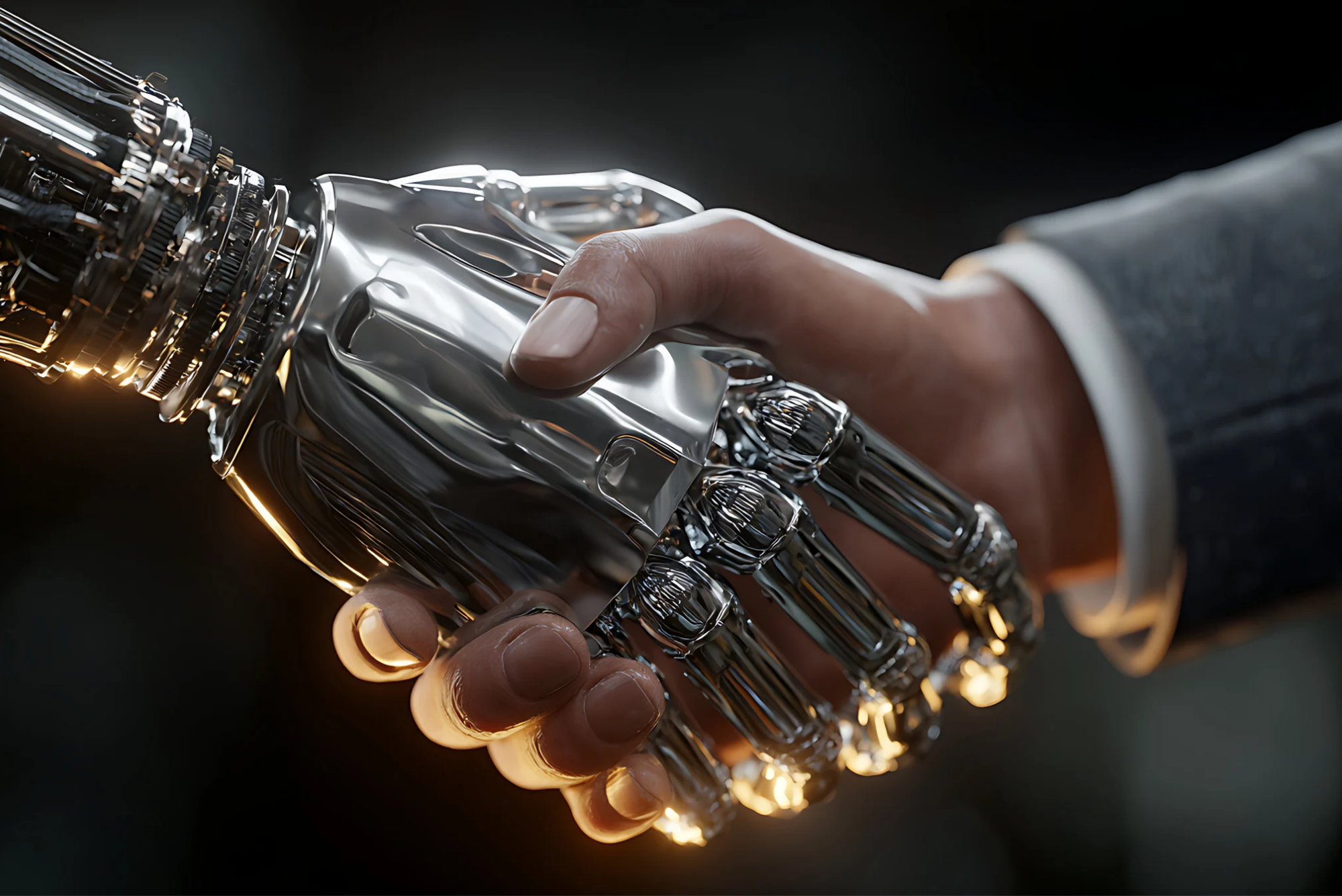  robot humanoid dan sistem AI bekerja di lingkungan industri modern