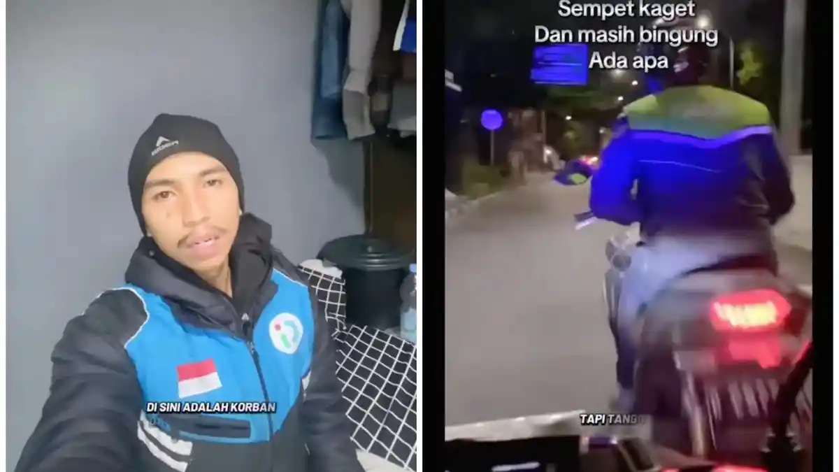 Tangkapan layar video viral penjambretan hp penumpang ojol di Bandung dan klarifikasi driver