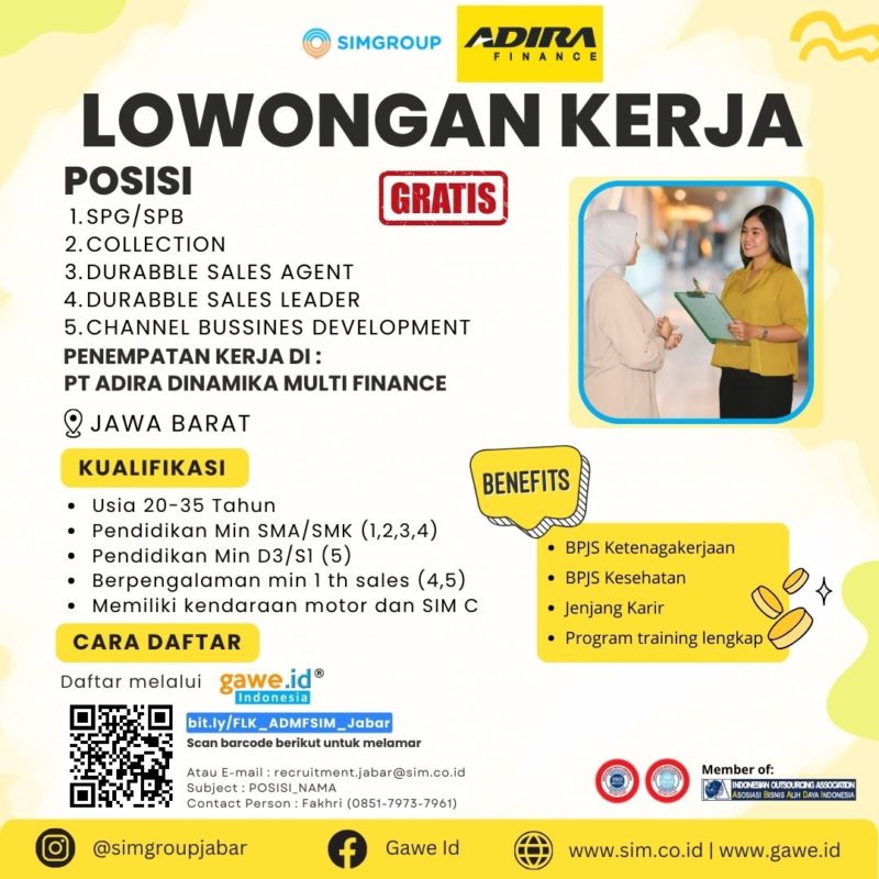 Adira Finance Buka Lowongan SPG di Kubu Raya, Gaji Rp2,1-3 Juta