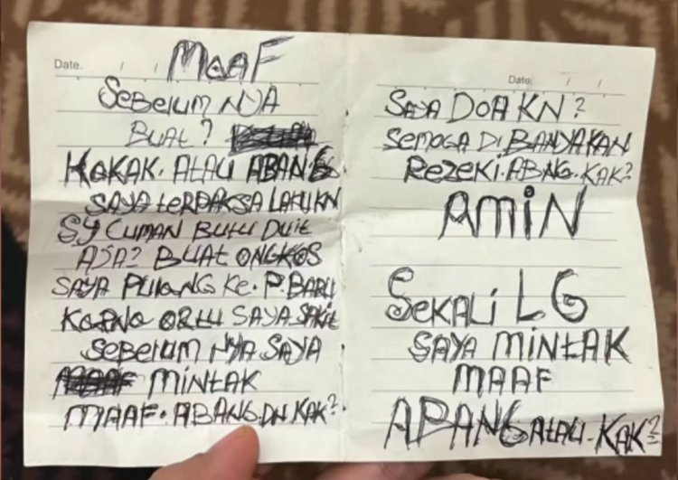 Viral: Maling Tinggalkan Surat Maaf Usai Bobol Rumah Saat Mudik