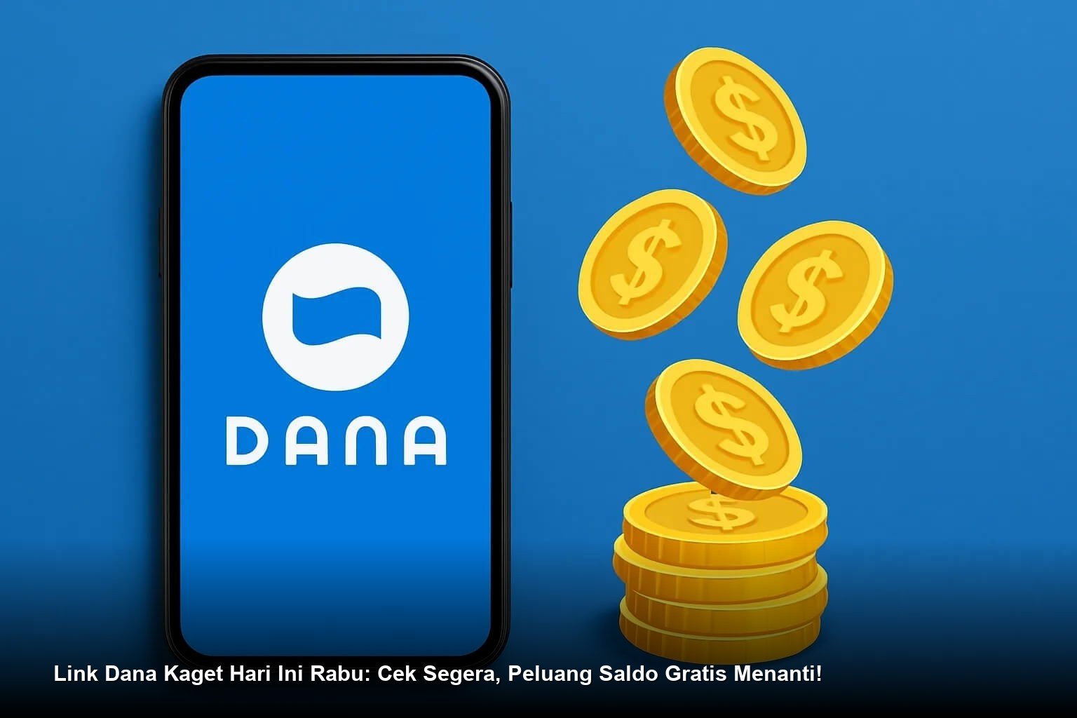 Ilustrasi tangan memegang smartphone dengan notifikasi amplop digital berwarna merah dari aplikasi DANA
