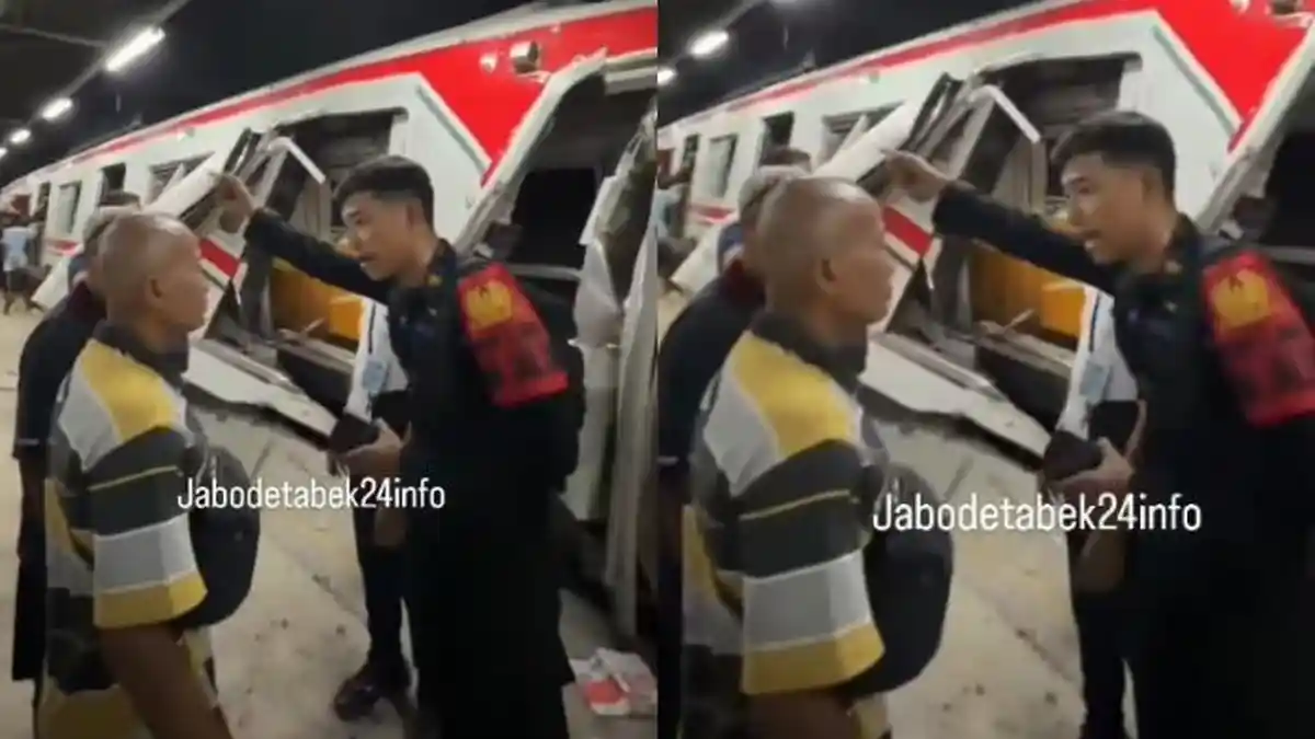 Pria botak memarahi petugas usai tabrakan kereta di Bekasi