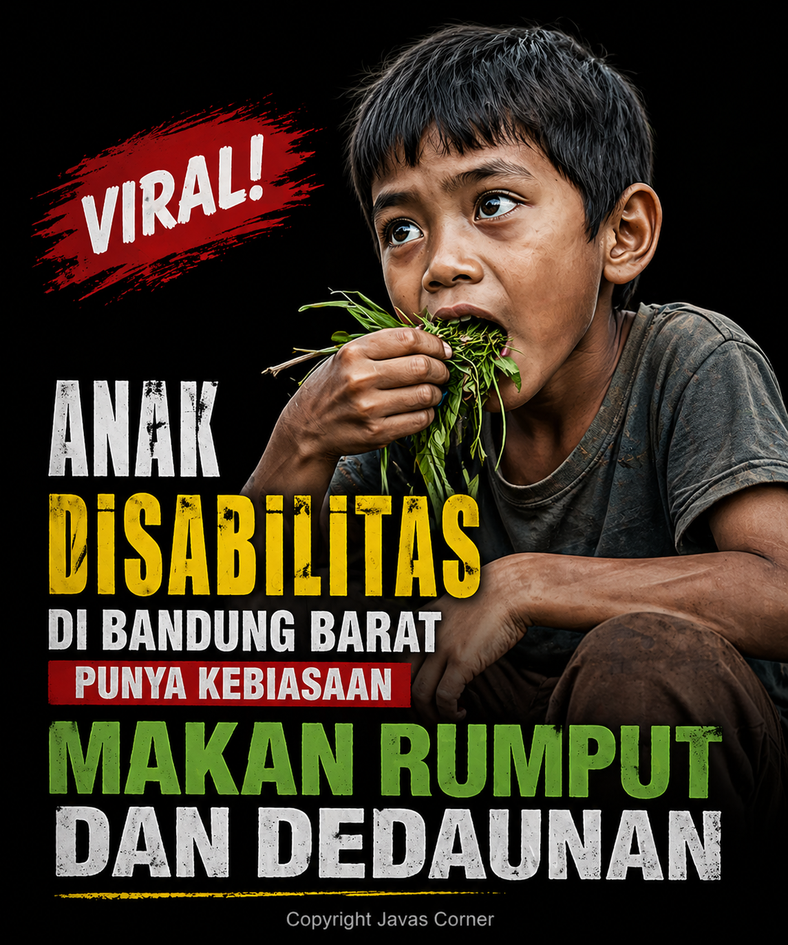 Anak disabilitas di Bandung Barat makan rumput