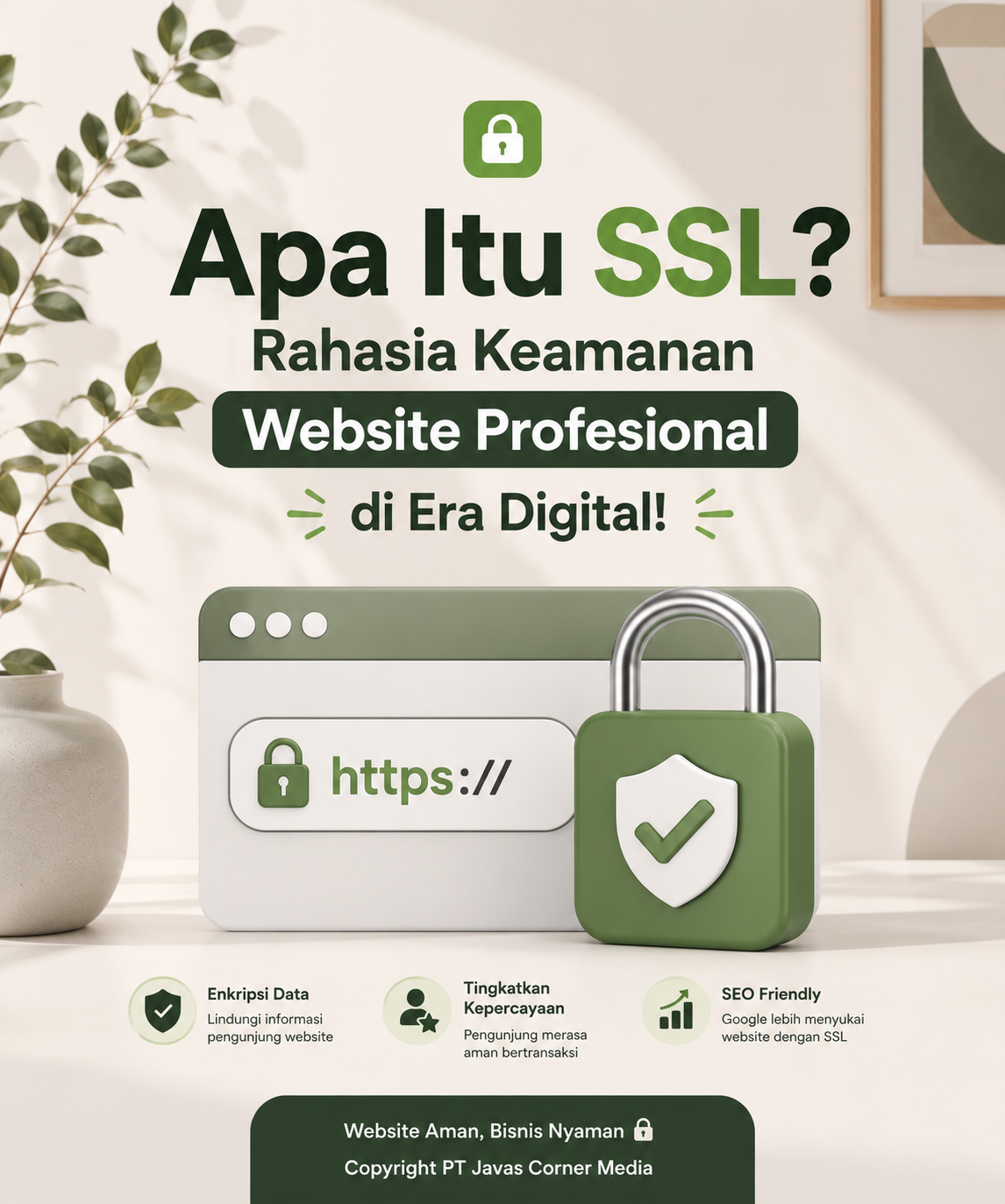 Ilustrasi SSL dan keamanan website untuk bisnis profesional