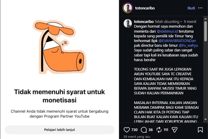 Toton Caribo Ngamuk ke Ide Timur: Kembalikan Hak Saya!