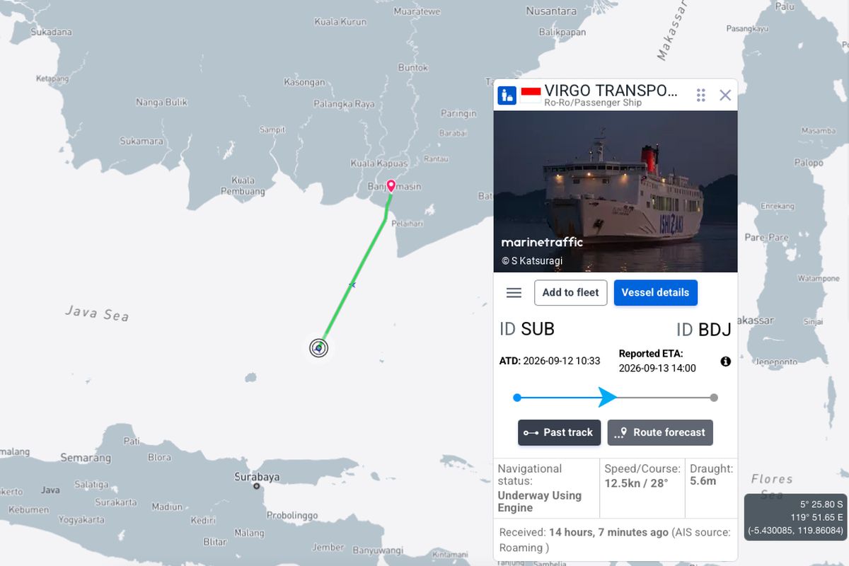 KM Virgo Transport 8 Hilang Kontak di Laut Jawa, 243 Penumpang Masih Dicari